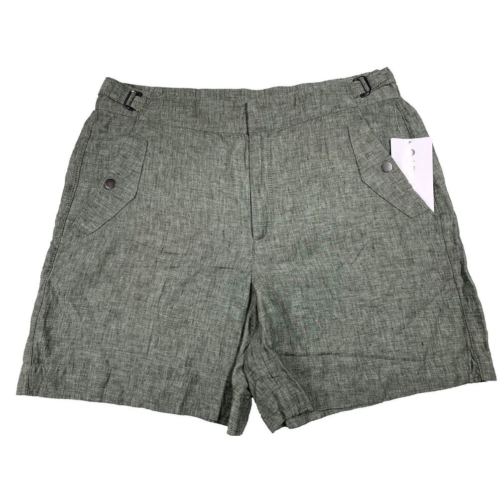 Athleta Voyager Green Linen Shorts 14 NWT Slim Fit